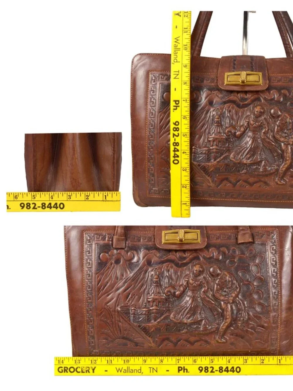 RARE! Mexican hand tooled vintage brown leather purse